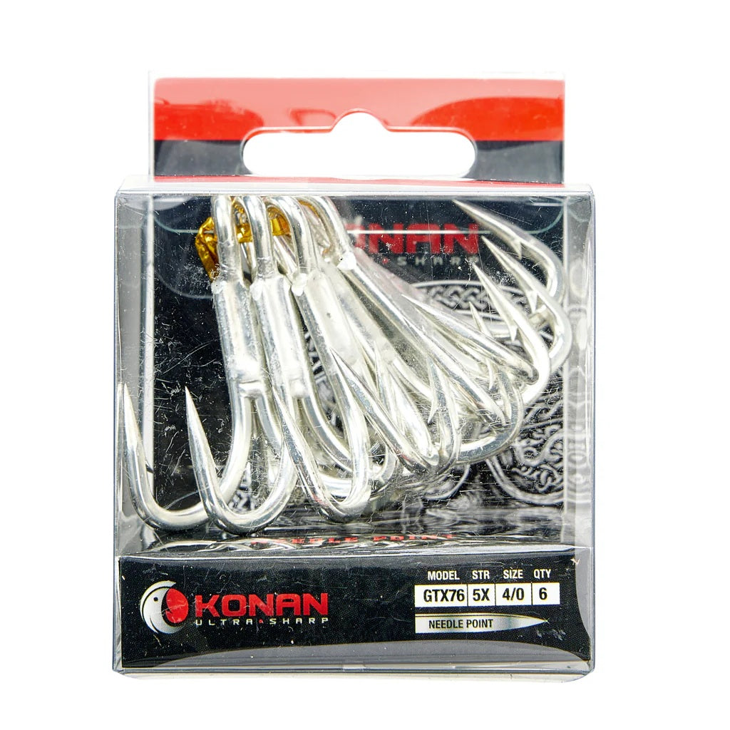 KONAN GTX76 TREBLE HOOK (5X STRONG) #4/0 (6 PIECE PACK)