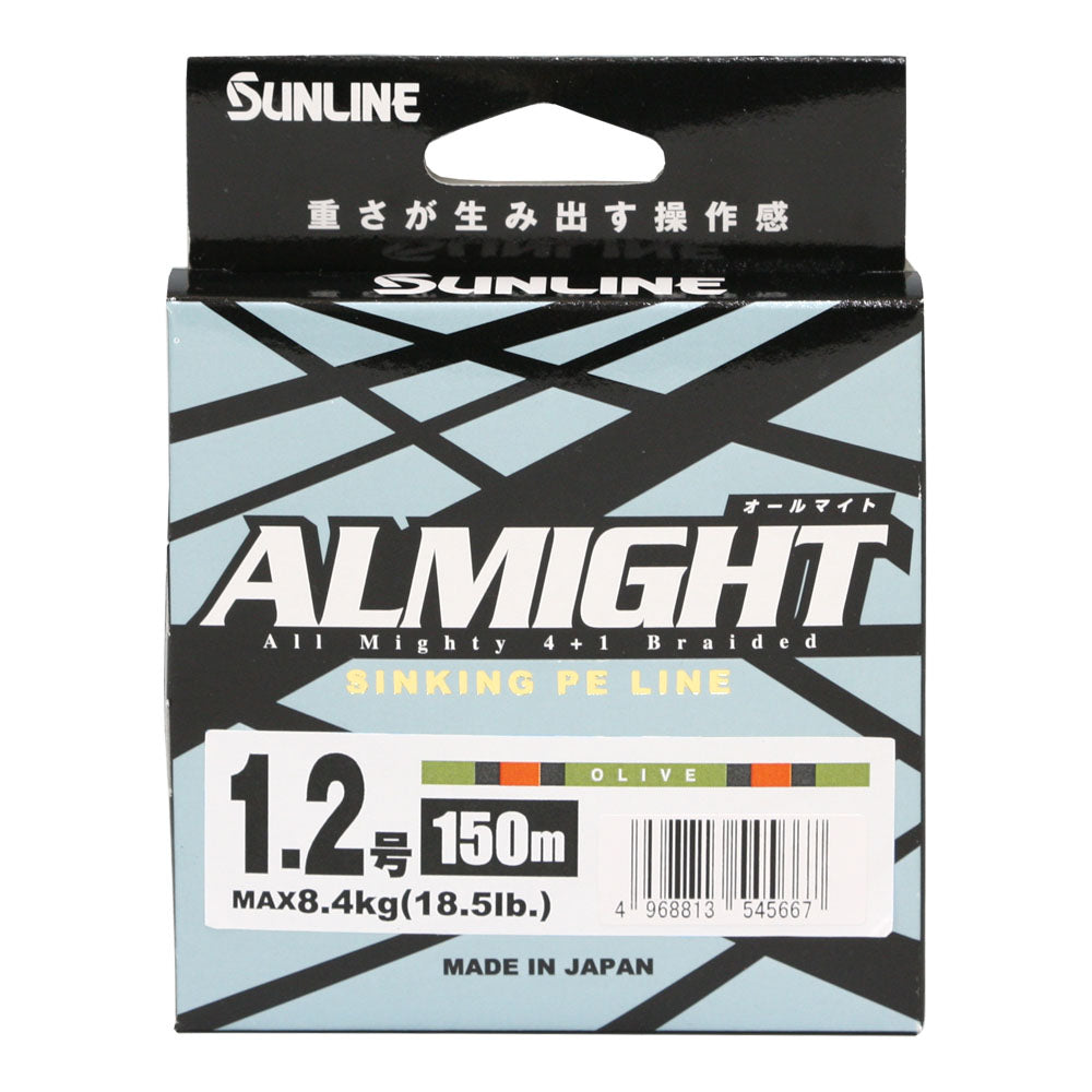SUNLINE ALMIGHT 'SINKING' BRAID PE0.4 (7.2LB) 150M - OLIVE