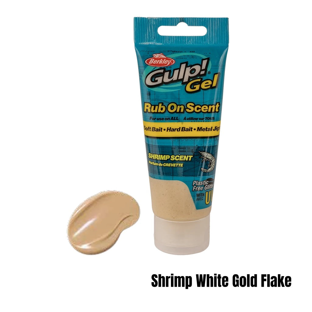 BERKLEY GULP GEL RUB ON SCENT - SHRIMP WHITE GOLD FLAKE (80ML TUBE)