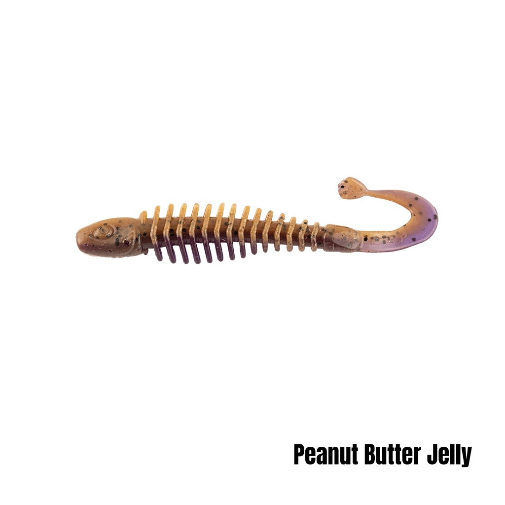 BERKLEY POWERBAIT CURLY BONES 4 INCH - COLOUR: PEANUT BUTTER JELLY