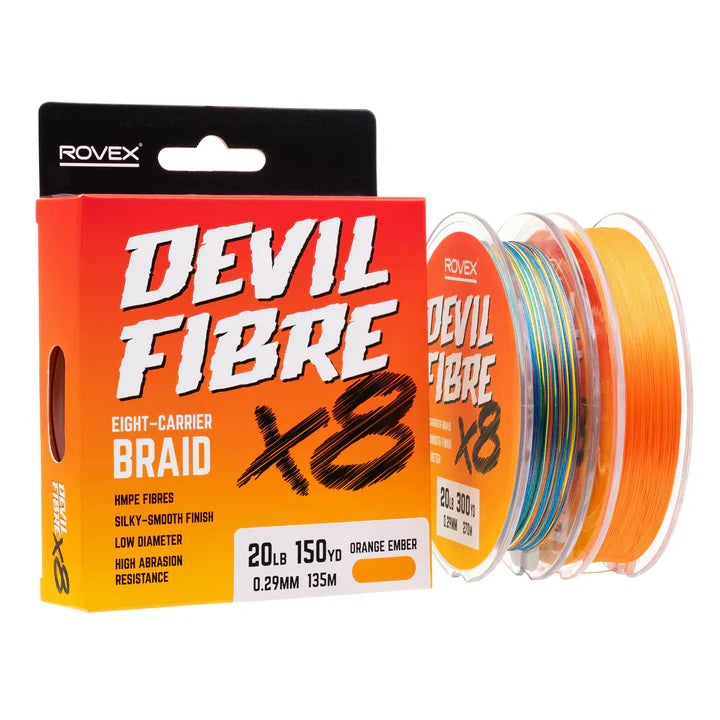 ROVEX DEVIL FIBRE X8 BRAID 10LB 150YRD ORANGE EMBER
