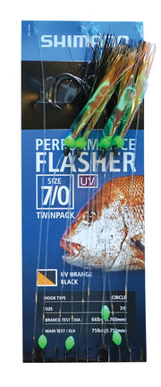 SHIMANO PERFORMANCE FLASHER RIG #4/0 OCTOPUS HOOK - COLOUR: UV ORANGE / BLACK (2 PACK)