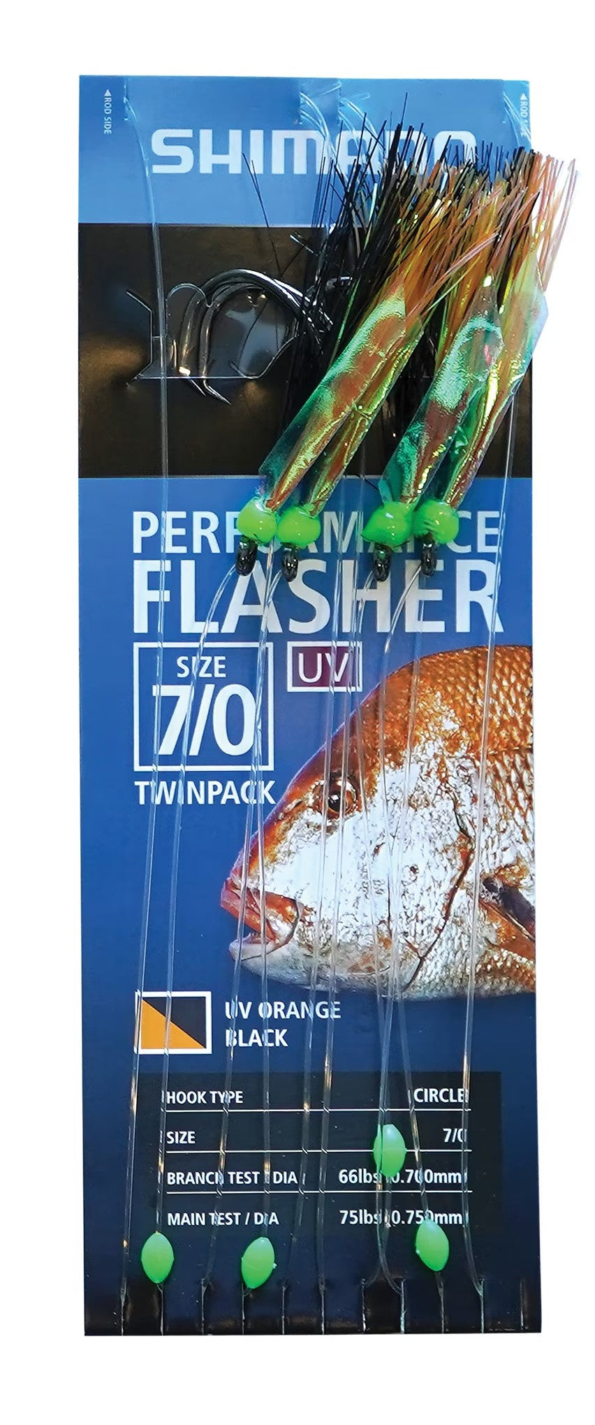 SHIMANO PERFORMANCE FLASHER RIG #3/0 OCTOPUS HOOK - COLOUR: UV ORANGE / BLACK (2 PACK)