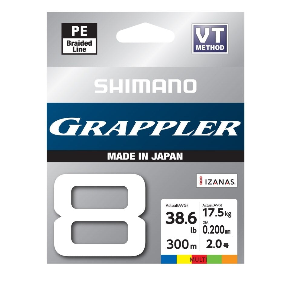 SHIMANO GRAPPLER X8 BRAID PE2.0 (38.6LB) 300M - MULTI COLOUR