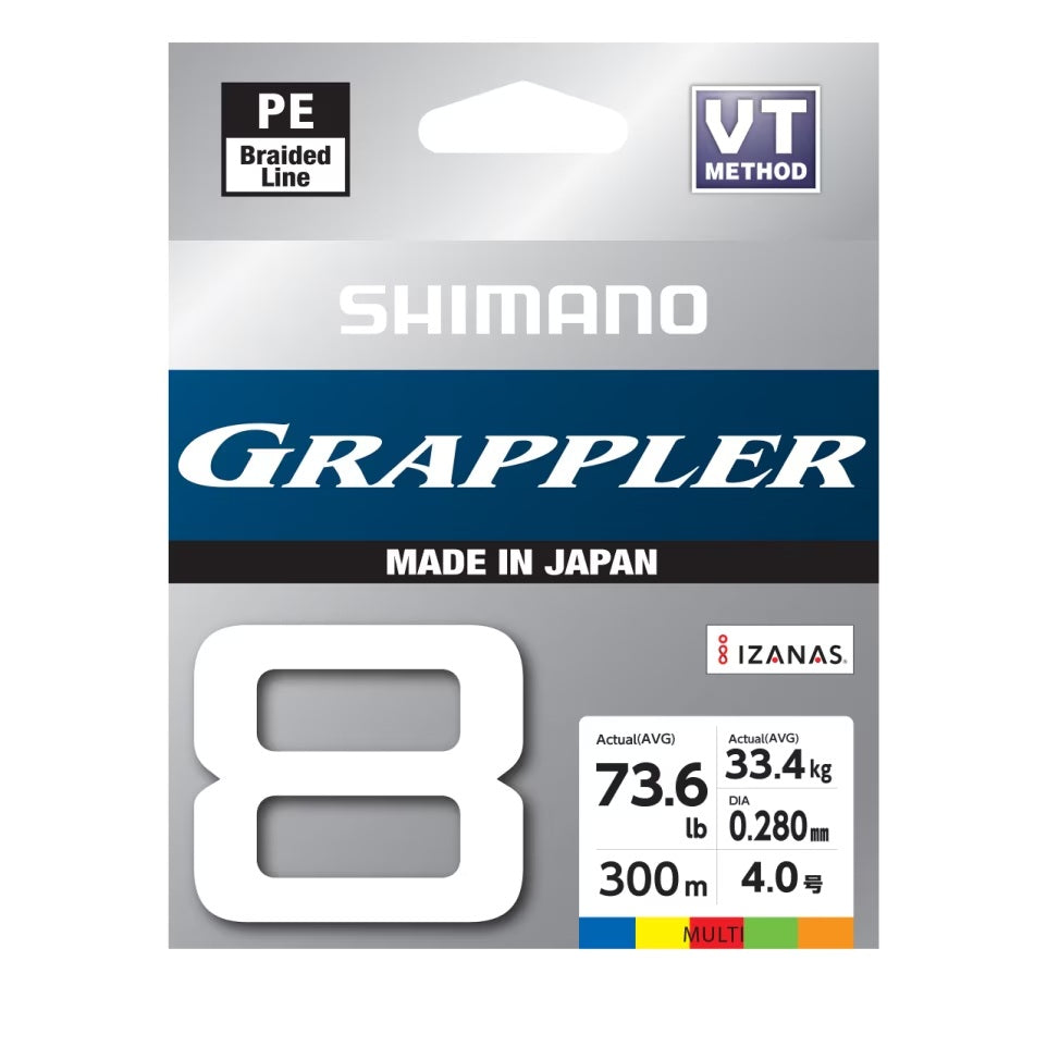 SHIMANO GRAPPLER X8 BRAID PE4.0 (73.6LB) 300M - MULTI COLOUR