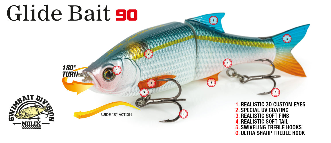 MOLIX GLIDE BAIT 90 (SLOW SINKING JOINTED SWIMBAIT) COLOUR #612 LIVE CARP