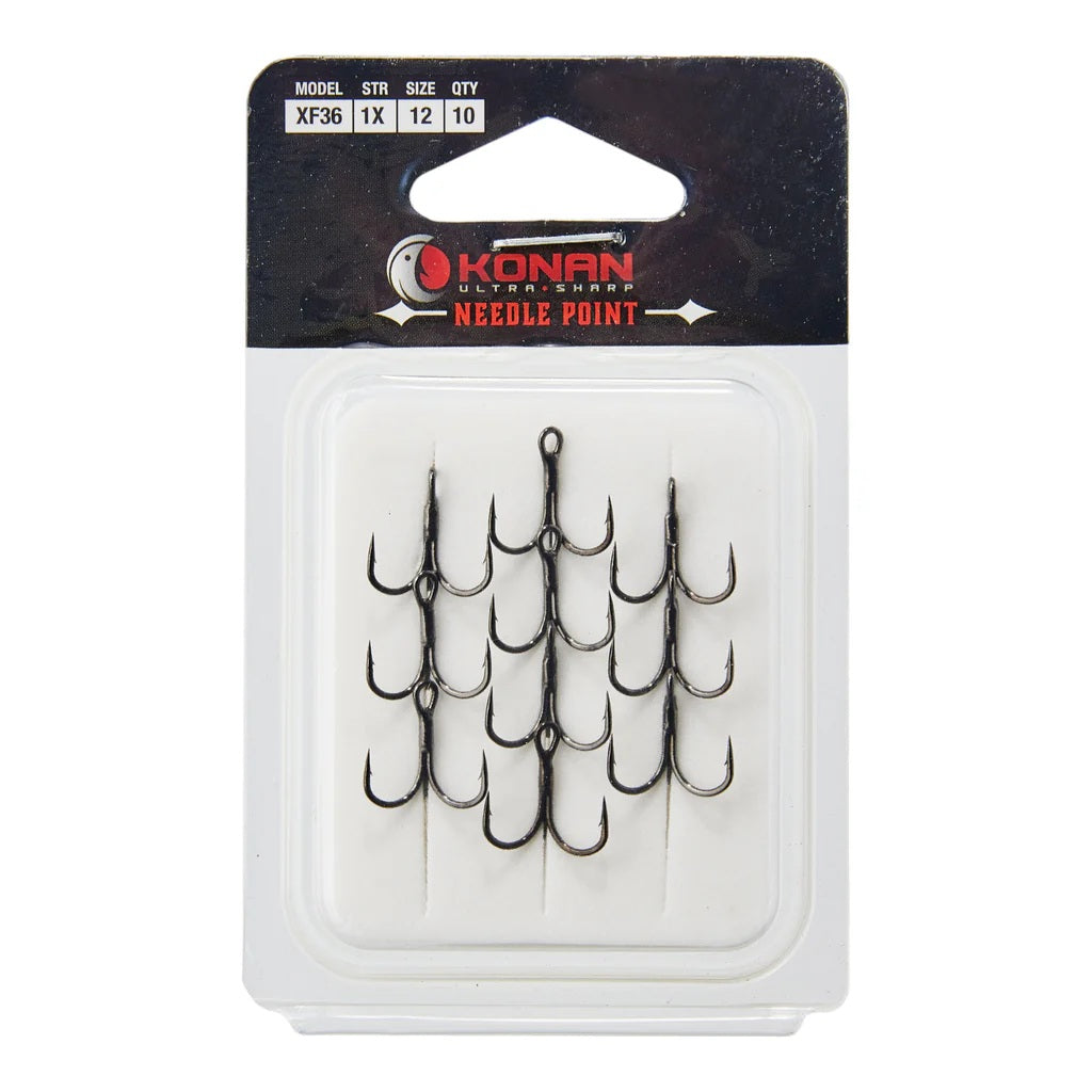 KONAN XF36 TREBLE HOOKS (1X STRONG) #12 (10 PIECE PACK)