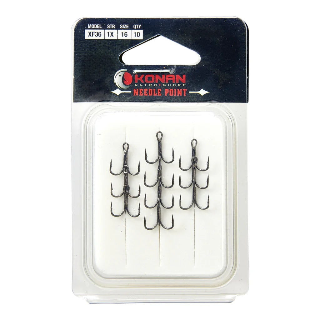 KONAN XF36 TREBLE HOOKS (1X STRONG) #16 (10 PIECE PACK)