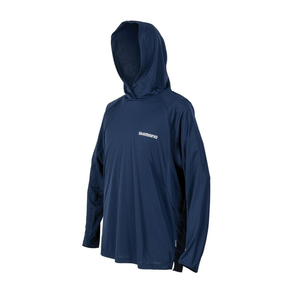 SHIMANO PERFORMANCE LS HOODED TECH TEE (COLOUR: MARLIN/NAVY) - 2X LARGE