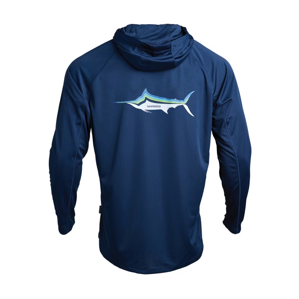 SHIMANO PERFORMANCE LS HOODED TECH TEE (COLOUR: MARLIN/NAVY) - LARGE