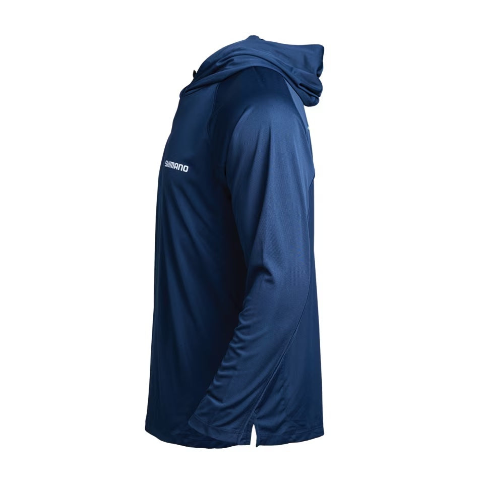 SHIMANO PERFORMANCE LS HOODED TECH TEE (COLOUR: MARLIN/NAVY) - LARGE