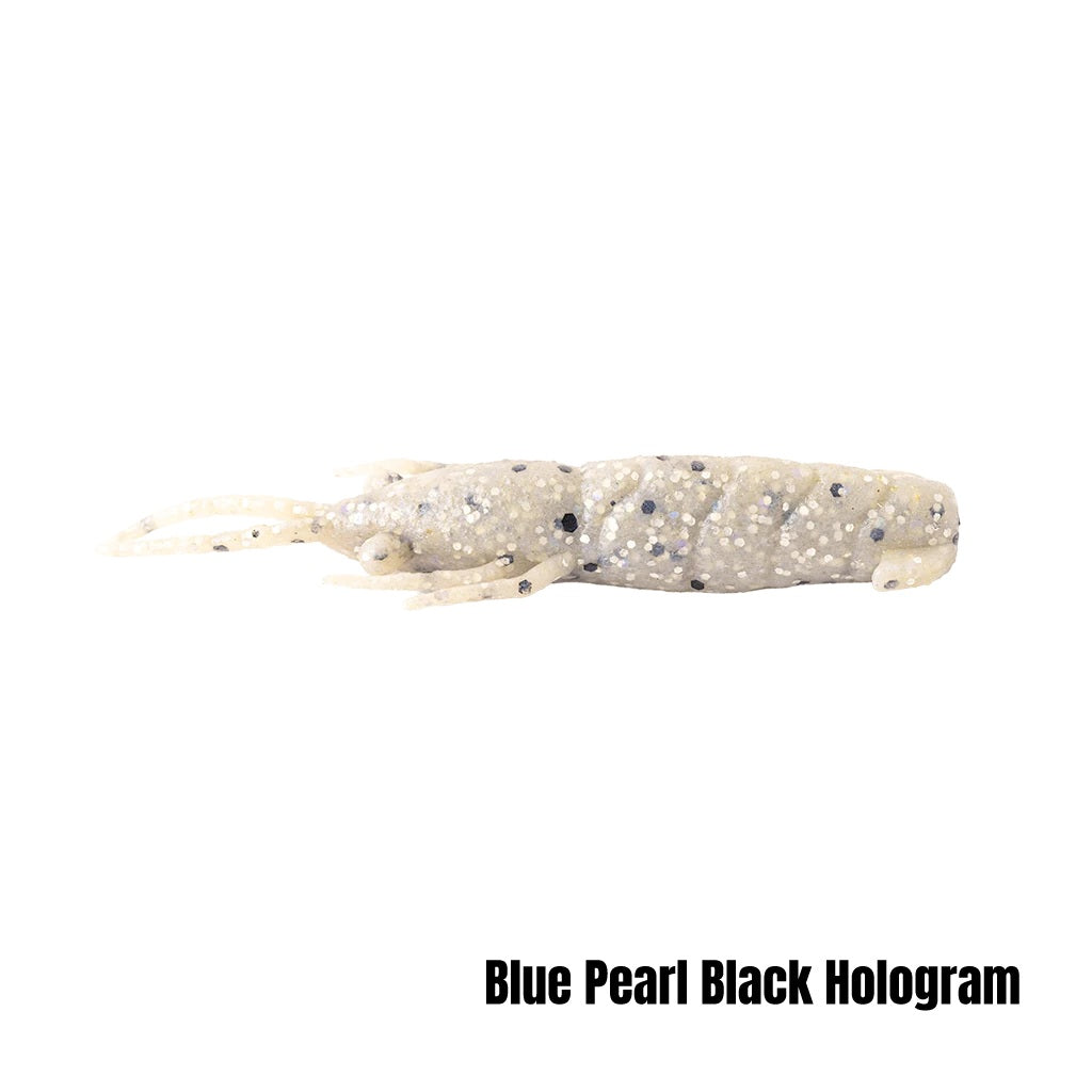 BERKLEY POWERBAIT MAXSCENT SHRIMP 2.5 INCH - COLOUR: BLUE PEARL BLACK HOLOGRAM