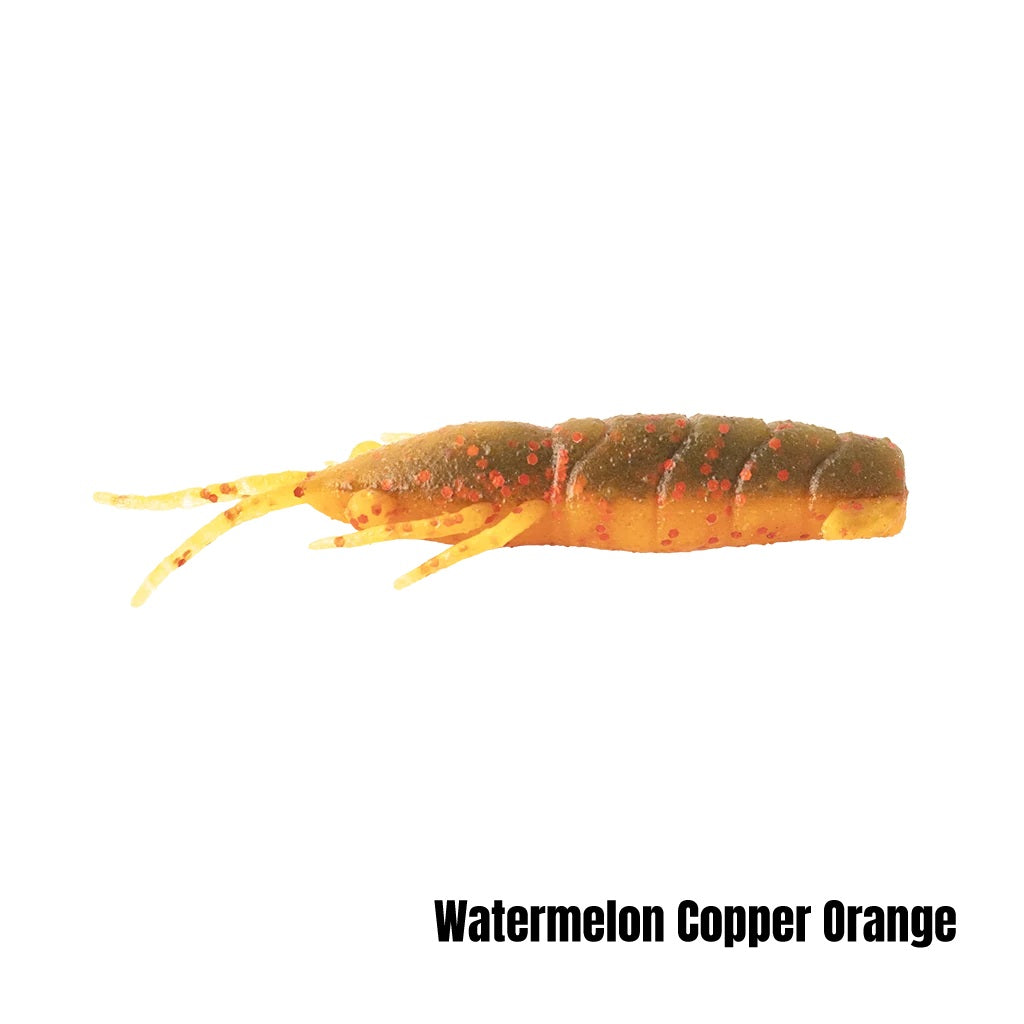 BERKLEY POWERBAIT MAXSCENT SHRIMP 2.5 INCH - COLOUR: WATERMELON COPPER ORANGE RED