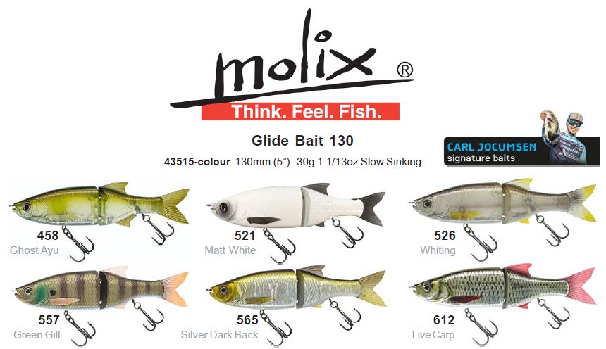 MOLIX GLIDE BAIT 130 (SLOW SINKING JOINTED SWIMBAIT) COLOUR #458 GHOST AYU