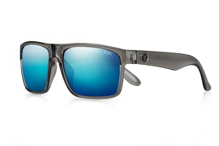 TONIC OUTBACK POLARISED SUNGLASSES - GLASS BLUE MIRROR HD GREY BASE LENSE (LITHIUM TRANSPARENT GLOSS FRAME)