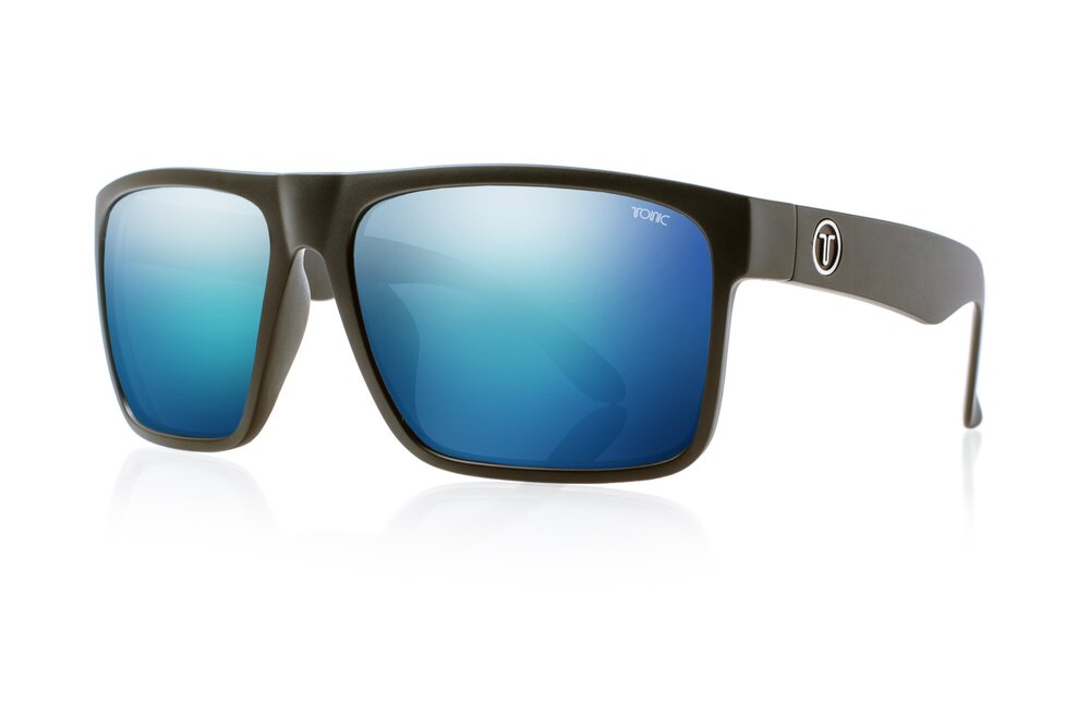 TONIC OUTBACK POLARISED SUNGLASSES - GLASS BLUE MIRROR HD GREY BASE LENSE (MATTE BLACK FRAME)