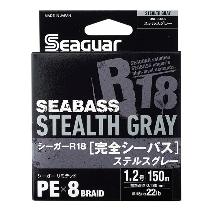 SEAGUAR R18 SEABASS STEALTH GRAY PE X8 BRAID (14LB) PE0.6 150M - GRAY